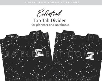 GD005 Moon and Stars Celestial Planner Divider Top Tab for Today & Blank Tabs Celestial Page Marker, Bookmark, Dashboard, Half Sheet