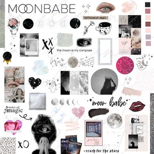 The Moonbabe Collection Luxe Digital planner stickers, Magazine Collage stickers, Goodnotes Stickers, 61 Pre-cropped PNGs CL04 image 1