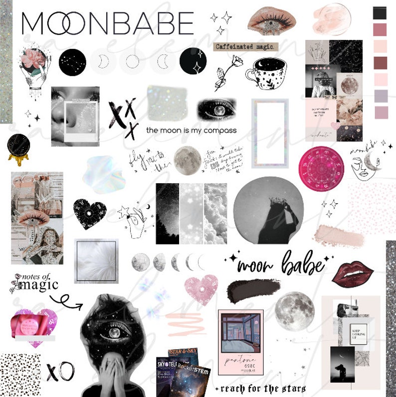 The Moonbabe Collection Luxe Digital planner stickers, Magazine Collage stickers, Goodnotes Stickers, 61 Pre-cropped PNGs CL04 image 1
