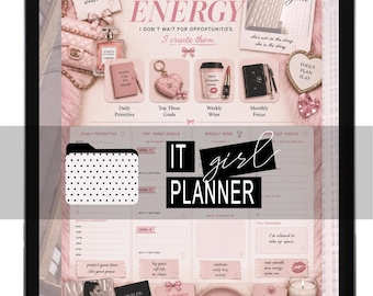 It Girl Planner Main Character Template Add-on Page | PNG & Freebie Sticker | Printable and Digital Girly Lists Goals | CL54