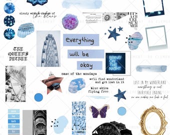 The Blue Monday Collection | Luxe Digital stickers, Magazine Collage stickers, Goodnotes Sticker File, Pre-cropped PNGs | CL53
