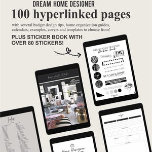 The Dream Home Designer / Hyperlinked Luxe Home Planner con oltre 100 modelli, guide, calendari, adesivi! File Goodnotes, PDF, PNG / CL56