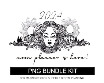 2024 Modern Moon Planner PNG Bundle for Digital Planning or Create Your Own Sticker Sheets