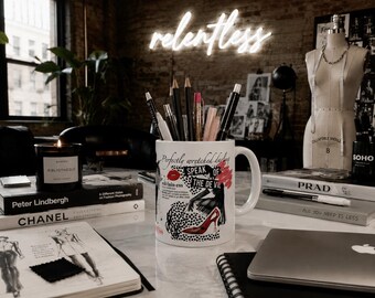 Relentless Goal Digger Cup of Inspiration Collage Photo Ceramic Mug | Makeup Brush Organizer