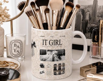 It Girl Home Screen Cup of Inspiration Collage Photo Ceramic Mug | Makeup Brush Organizer
