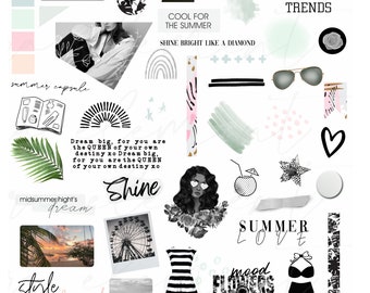 The Summer Vibes Collection | Luxe Digital planner stickers, Magazine Collage stickers, Goodnotes Sticker File, 50 Pre-cropped PNGs | CL28