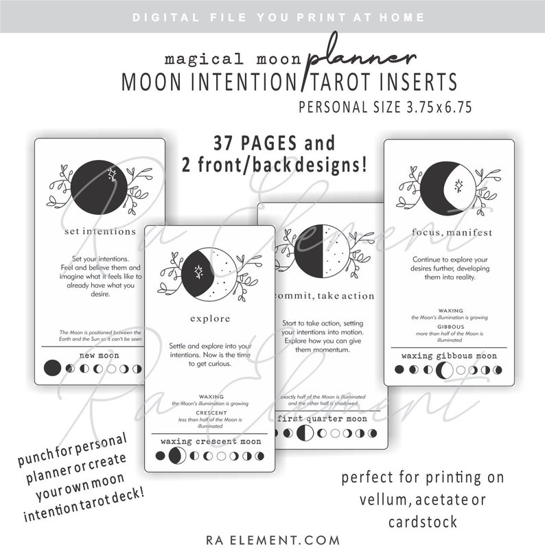 MD002 Moon Phase Oracle Planner Inserts with Moon Phase Definitions Perfect for Vellum, Acetate or Cardstock Personal Size Planner image 1