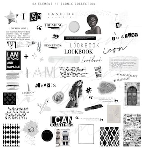 May include: Black and white collage featuring inspirational quotes and images. The text includes "I am a goddess", "I am strong and capable", "Make the changes you've always dreamed", "Haute off the press", "Self-reflect", "Self-care", "I can do anything", and "Be the moon and inspire people".