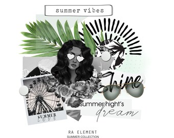 SALE! The Summer Vibes Collection | Luxe Digital planner stickers, Magazine Collage stickers, Goodnotes Stickers, 46 Pre-cropped PNGs | CL28