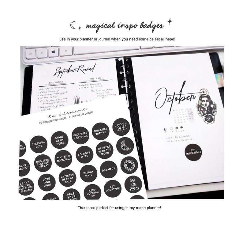 Printable 130 Minimal Celestial Circle Stickers for Daily Inspo in Your Planner, Notebook or Party Favor Stickers PS16 image 1