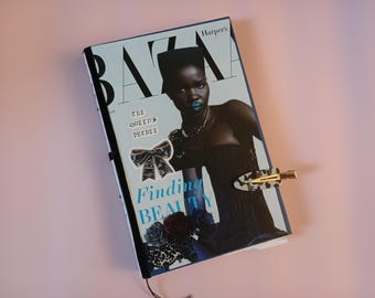 Finding Beauty Diary, Pen + Gold Tassel Bookmark Set | Aesthetic Blue Book with Pockets, Tags | Black Girl Magic Handmade Journal