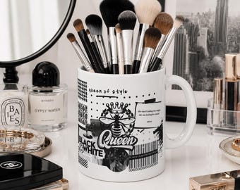 Queen Bee Vibes Cup of Positivity Monochromatic Collage Photo Ceramic Mug