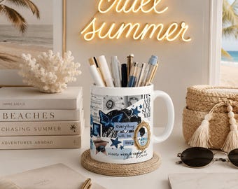 Blue Monday Cup of Positivity Collage Photo Beachy Ceramic Mug