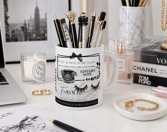 Fearless Cup of Positivity Collage Photo Ceramic Mug | Makeup Brush Holder