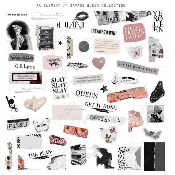 The Savage Queen Collection | Luxe Digital planner stickers, Magazine Collage stickers, Goodnotes Sticker File, 53 Pre-cropped PNGs | CL26