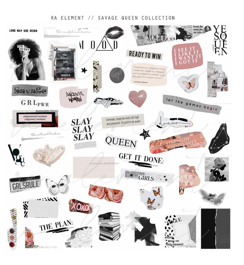 The Savage Queen Collection Luxe Digital planner stickers, Magazine Collage stickers, Goodnotes Sticker File, 53 Pre-cropped PNGs CL26 image 1