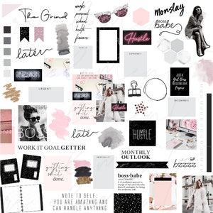 The Hustle Hard Collection | Luxe Digital planner stickers, Magazine Collage stickers, Goodnotes Stickers, 65 Pre-cropped PNGs | CL02