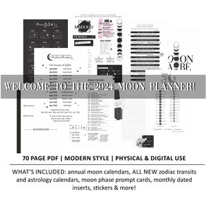 2024 Modern Moon Planner Personal Size 70 PAGE KIT 2024 Moon Phase Calendars, Dictionary, Stickers, 2024 Zodiac Calendar image 4