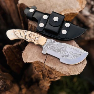 Personalized Tracker Knife with Engraved Camel Bone Handle - Handcrafted J2 Steel Blade - Custom Survival Bushcraft Hunting Gift