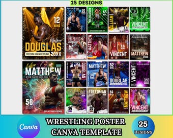 Plantilla editable de Canva para póster de lucha libre, pósteres deportivos para adultos mayores, pancarta personalizada, fondo para lucha libre, póster deportivo personalizado, descarga digital.