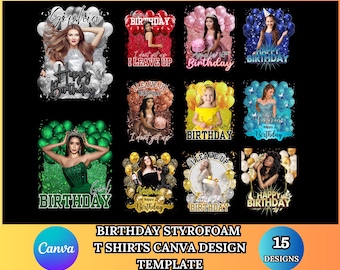 Birthday Shirt Sticker Template, 15 Birthday Design Template, Styrofoam Cup stickers, and T-Shirt Designs, Editable Birthday Stickers