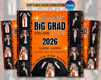 Graduation Invitation Flyer | Editable Canva Template | Class of 2026 | Graduation | Announcement | Premade Flyers | Social media flyers