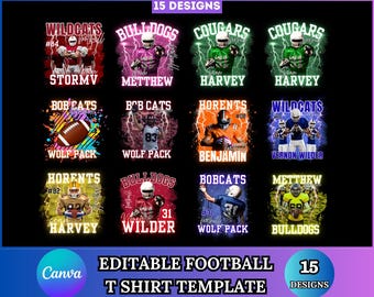 Pacote de modelos editáveis para camisetas de futebol no Canva, designs personalizados de futebol, sublimação de camisetas de futebol, colagem de fotos em camisetas digitais.