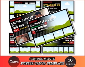 Couple Movie Poster Canva Editable Template, Anniversary Movie Poster Bundle, Valentines Day, Couple Gift, Anniversary Gift, Lovesflix