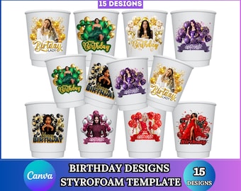 Birthday Styrofoam Cup Template, Canva Editable Birthday Shot Glass, Birthday Styrofoam Cup Sublimation, Birthday Photo Shirt Template