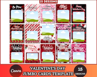 Valentine Jumbo Pack Card Canva Editable Template, Valentine Jumbo Cards, Valentine gift card, Custom Photo Collage, Digital Download