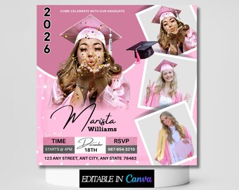 Editable Graduation Invitation Flyer, Class of 2026 Canva Template, Grad Party Invite, Senior Celebration, Photo Collage, Instant Download