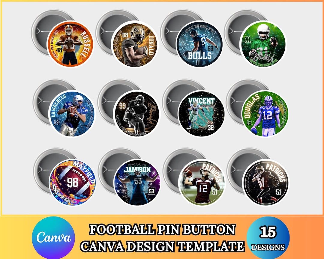 Football Pin Button Canva Template, Editable Game Day Buttons, Custom ...