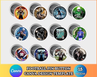 Football Pin Button Canva Template, Editable Game Day Buttons, Custom Team Spirit Design, Football Party Favor, Digital Download