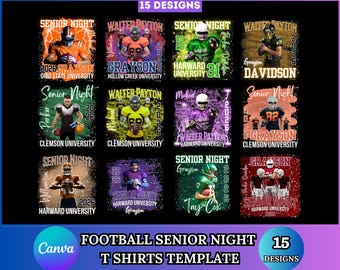 Camiseta personalizada para festa de formatura do Ensino Médio com tema esportivo, modelo editável no Canva, Futebol Americano Formandos 2026, modelo personalizado do Canva, download digital.