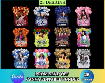 Prom Send Off 2025 Canva Editable Bundle, High School Graduation Canva, School Canva Template, Custom Grad Fan, Graduation T Shirt 2025