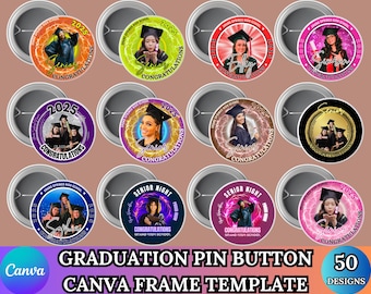 Graduation Pin Button Canva Editable Template, Congratulations 2025 Button Template, Graduation Template, Digital Download