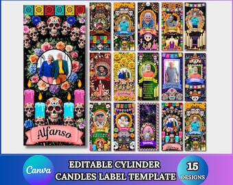 Dia De Los Muertos, Day of the Dead Candle Labels for Tall Cylinder Candles, Dia de los Muertos Altar Decor Stickers, Velas Etiquetas