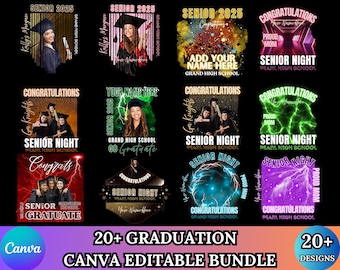 20+ Graduation T-shirt Bundle, Graduation PNG files, Editable Shirt Templates Graduation Tshirt Bundle Editable in Canva, 2025 Graduation