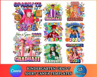 2026 Kindergarten Graduation T Shirt Design Bundle | Kids Canva Shirt Template | Preschool Grad Printable, Instant Download