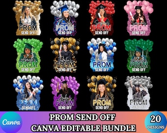 20 Prom Send Off 2025 Canva Editable Bundle, High School Graduation Canva, School Canva Template, Custom Grad Fan, Graduation T Shirt 2025