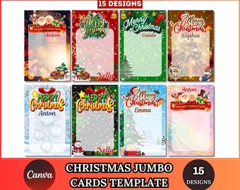 Cartões de Natal gigantes | Modelos de cartões de Natal gigantes | Modelos de cartões de Natal no Canva | Cartão gigante editável | Cartões de guloseimas para crianças