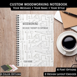 Woodworking Gift Notebook, Personalized Woodworker Journal, Vintage Tool Pattern DIY Notebook, Carpenter Gift for Woodworkers