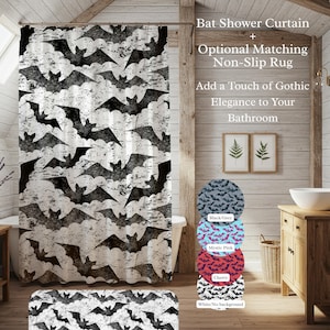 Bat Shower Curtain, Retro Halloween Gothic Bathroom Decor, Dark Academia Bath Decor, Spooky Bathroom Decor, Bat Print