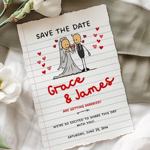 Spaß sparen die Datums-Einladung, einzigartige Hochzeit speichern die Daten, Hand gezeichnet Doodles Hochzeitseinladung, benutzerdefinierte Illustrationen Hochzeitseinladung