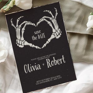 Halloween Wedding Save The Date,Halloween Wedding Invites,Gothic Wedding Invite,Dark Wedding Invites,Skeleton Wedding Invitation