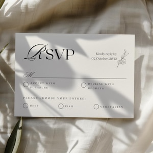 モダンな結婚式のRSVPカード、結婚式招待状RSVPカード、印刷可能なRSVP詳細カード、編集可能なデジタル結婚式のRSVPカード
