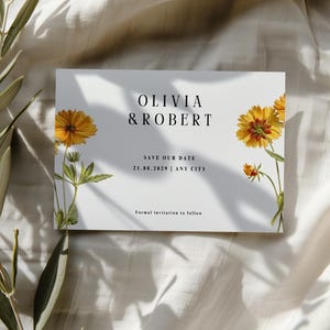 Botanische Save The Dates,Gelbe Blumen Save the Date Karte,Hochzeit Save The Dates Floral,Save-The-Date Vorlage