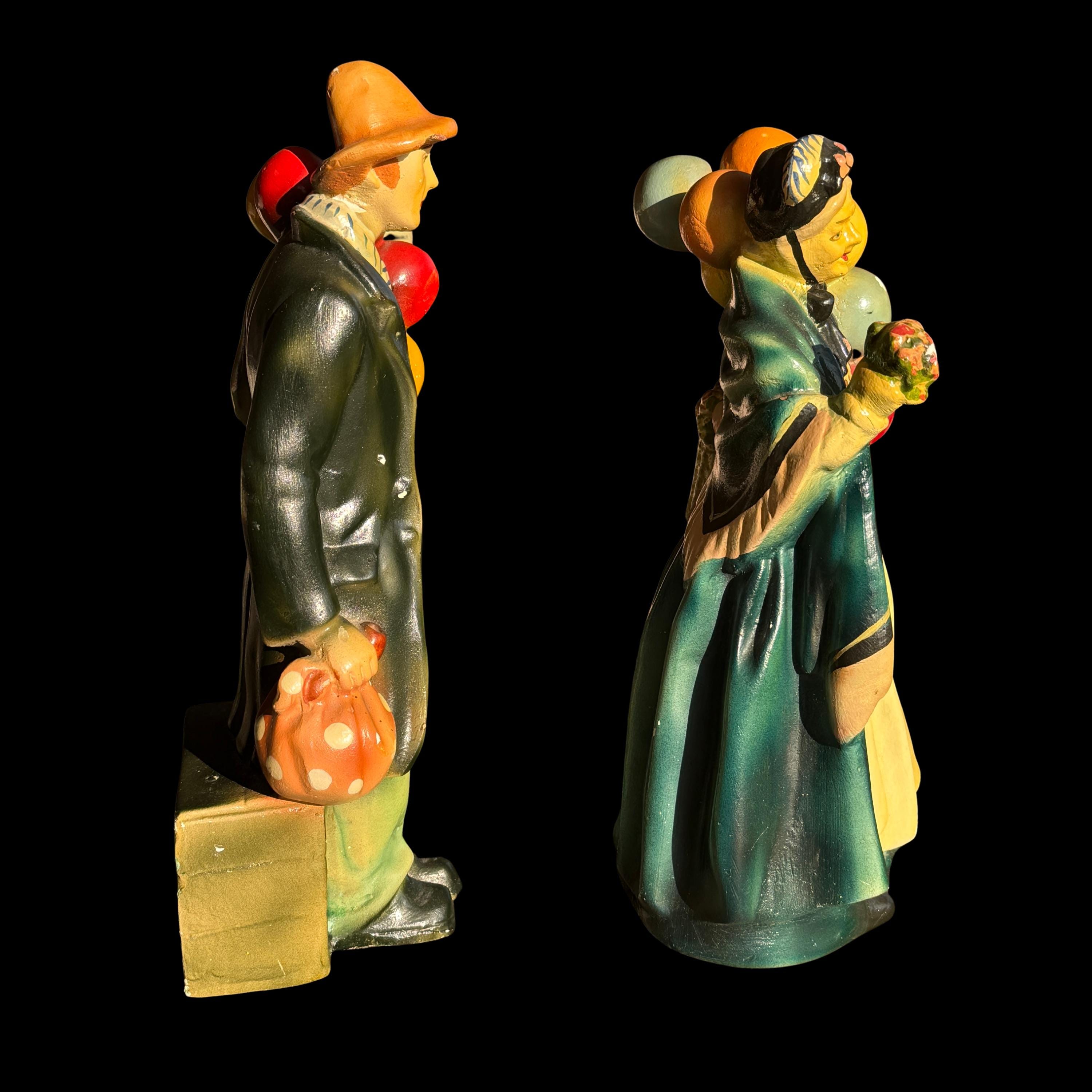 Vintage Chalkware Balloon Seller Figurines – Hand-painted Man