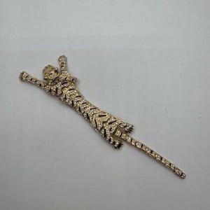 Rare Vintage Tiger Brooch – Gold & Black Enamel with Rhinestone Accents