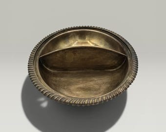 Piatto da portata vintage placcato in argento, diviso in scomparti / Ciotola ovale per caramelle e frutta secca con bordo a corda / Decorazione per intrattenimento in stile metà secolo